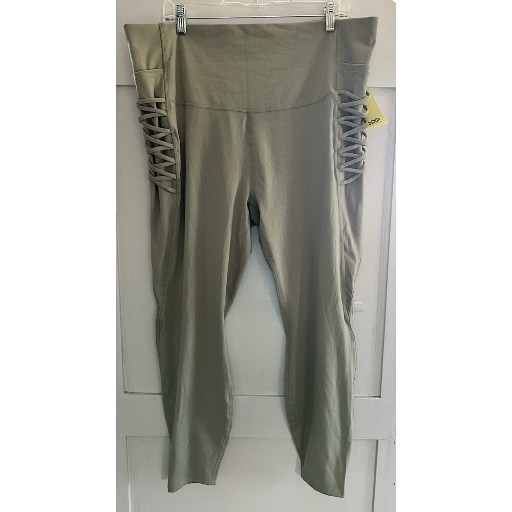 All in Motion Women's Corded High-Rise 3/4 Leggings W/pockets Light Green Sz 2X